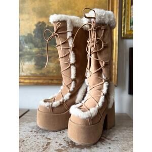 Demonia Camel 311 Fuax Fur Rave Boots Size Women's 9